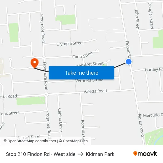 Stop 210 Findon Rd - West side to Kidman Park map