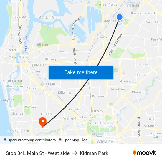 Stop 34L Main St - West side to Kidman Park map