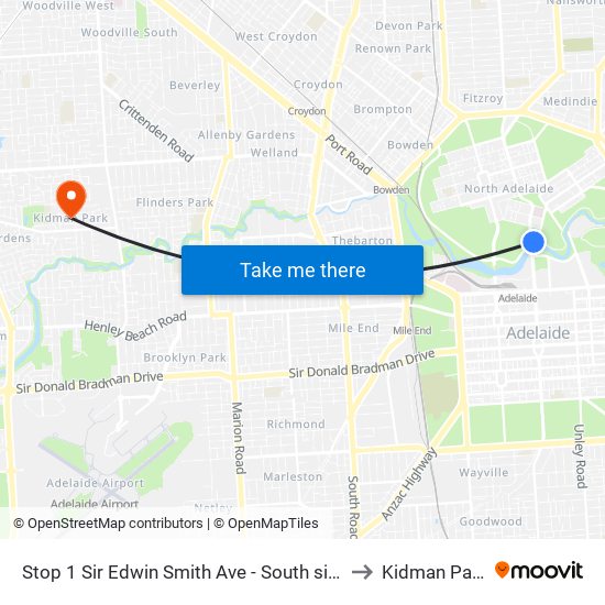 Stop 1 Sir Edwin Smith Ave - South side to Kidman Park map