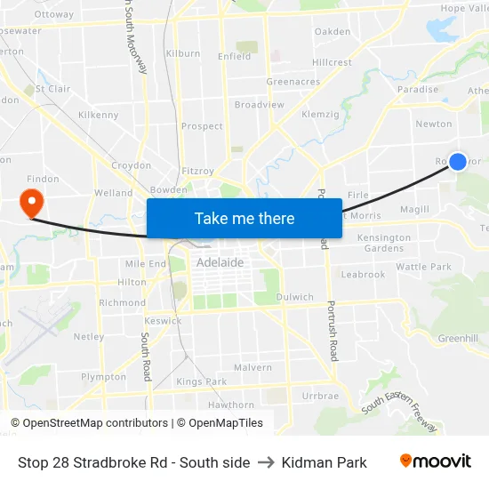 Stop 28 Stradbroke Rd - South side to Kidman Park map