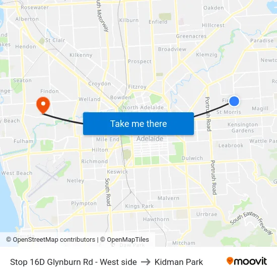 Stop 16D Glynburn Rd - West side to Kidman Park map
