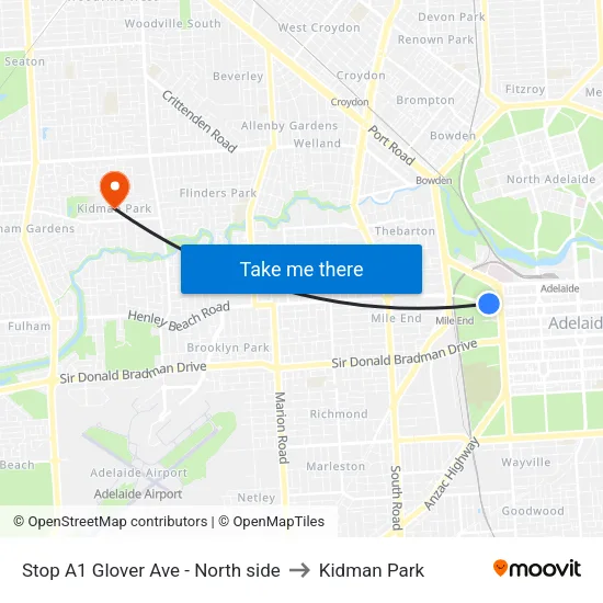Stop A1 Glover Ave - North side to Kidman Park map