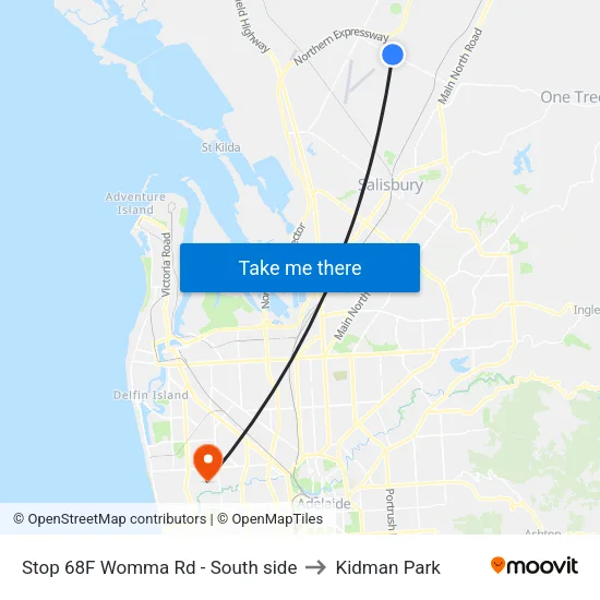 Stop 68F Womma Rd - South side to Kidman Park map