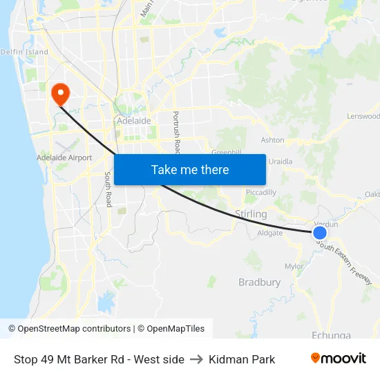 Stop 49 Mt Barker Rd - West side to Kidman Park map