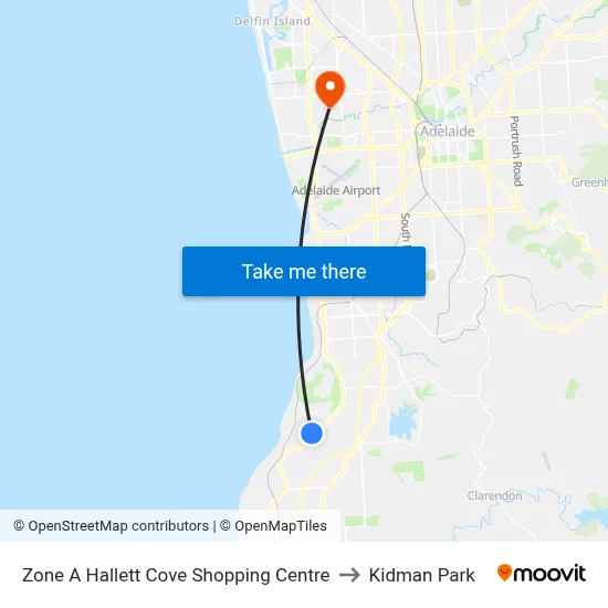 Zone A Hallett Cove Shopping Centre to Kidman Park map