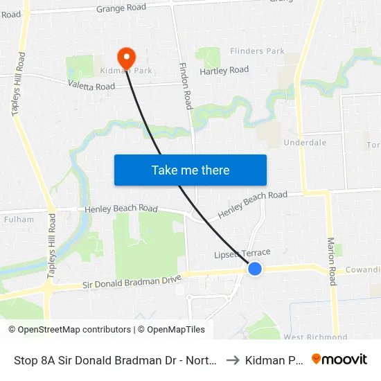 Stop 8A Sir Donald Bradman Dr - North side to Kidman Park map