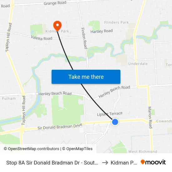 Stop 8A Sir Donald Bradman Dr - South side to Kidman Park map