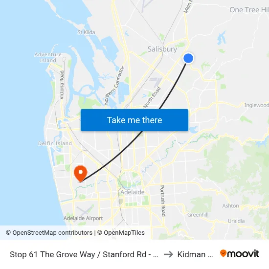 Stop 61 The Grove Way / Stanford Rd - South side to Kidman Park map