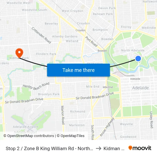 Stop 2 / Zone B King William Rd - North West side to Kidman Park map