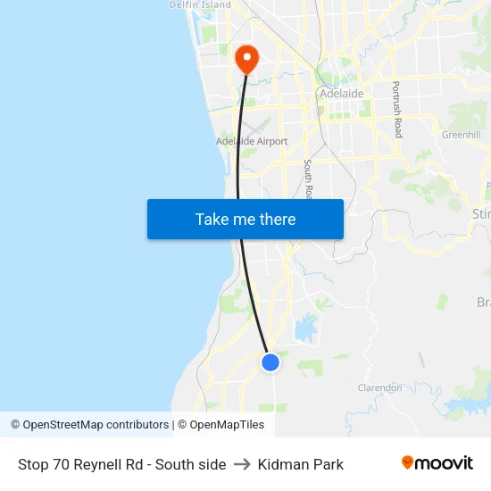 Stop 70 Reynell Rd - South side to Kidman Park map