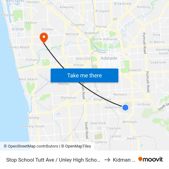 Stop School Tutt Ave / Unley High School - South side to Kidman Park map