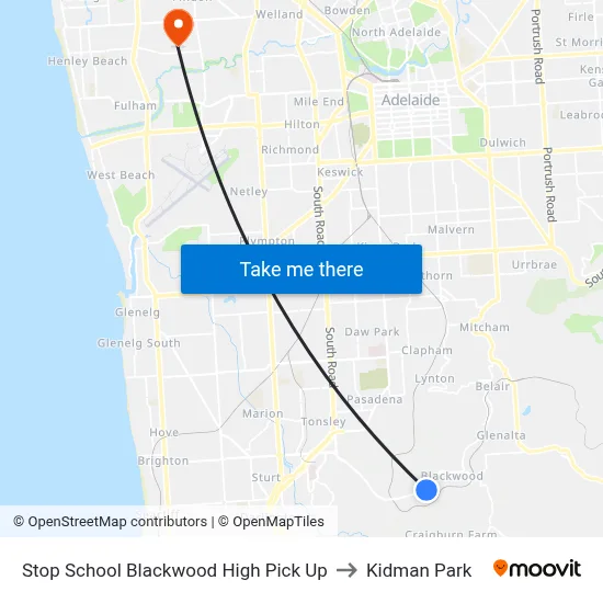 Stop School Blackwood High Pick Up to Kidman Park map