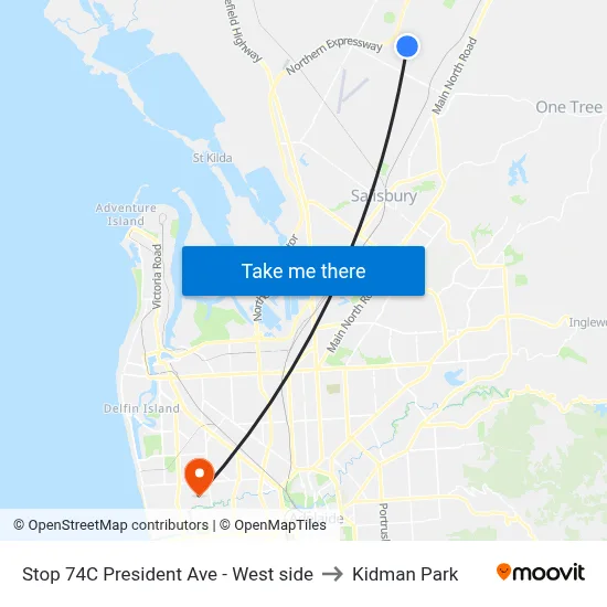 Stop 74C President Ave - West side to Kidman Park map