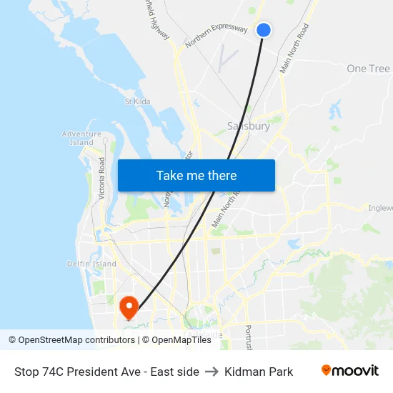 Stop 74C President Ave - East side to Kidman Park map