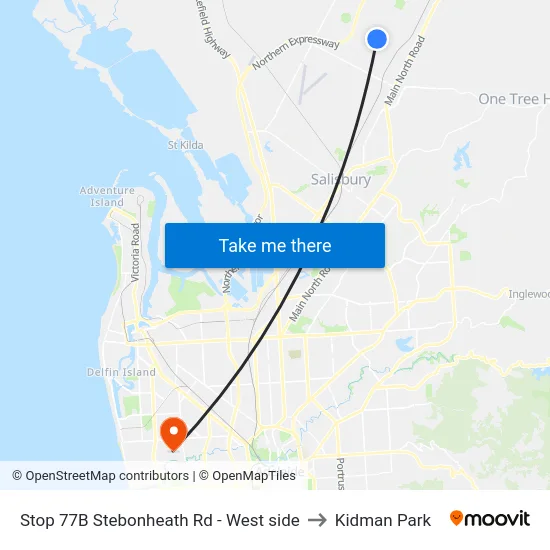 Stop 77B Stebonheath Rd - West side to Kidman Park map