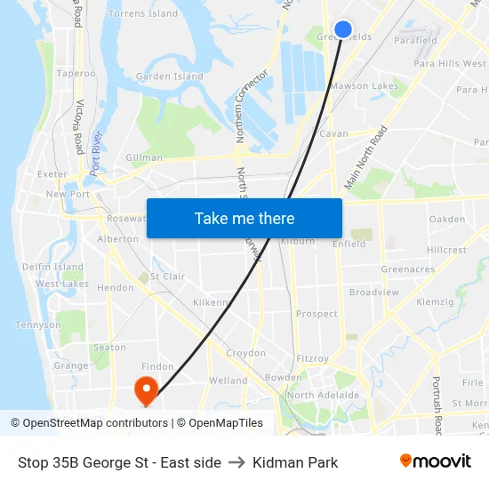 Stop 35B George St - East side to Kidman Park map