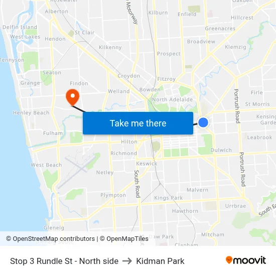 Stop 3 Rundle St - North side to Kidman Park map