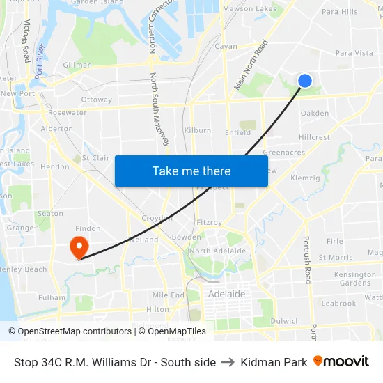 Stop 34C R.M. Williams Dr - South side to Kidman Park map