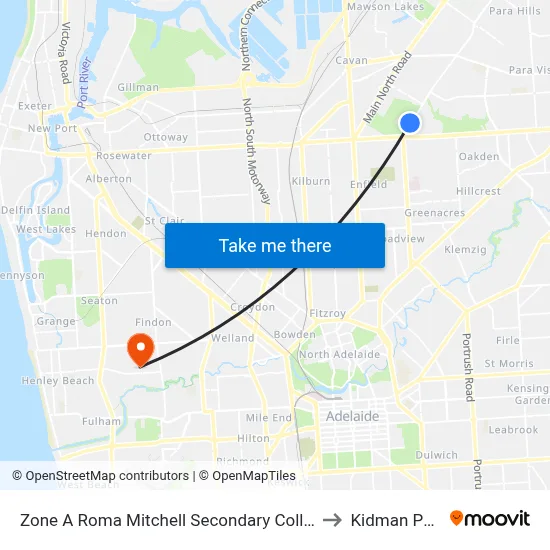 Zone A Roma Mitchell Secondary College to Kidman Park map
