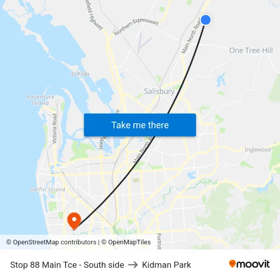 Stop 88 Main Tce - South side to Kidman Park map