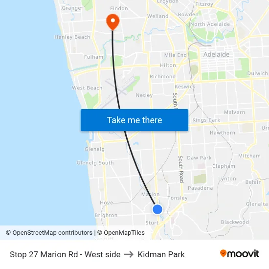 Stop 27 Marion Rd - West side to Kidman Park map