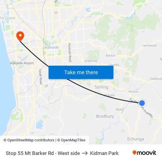 Stop 55 Mt Barker Rd - West side to Kidman Park map