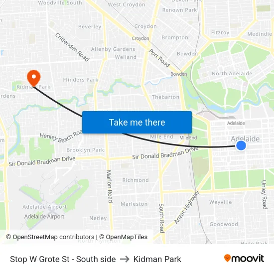 Stop W Grote St - South side to Kidman Park map