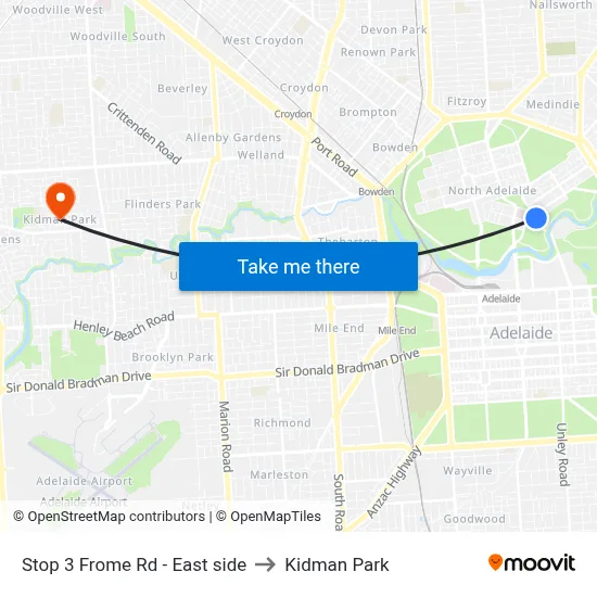 Stop 3 Frome Rd - East side to Kidman Park map