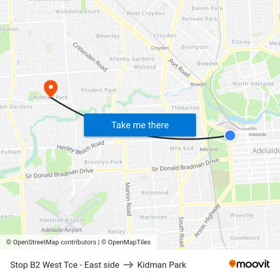 Stop B2 West Tce - East side to Kidman Park map