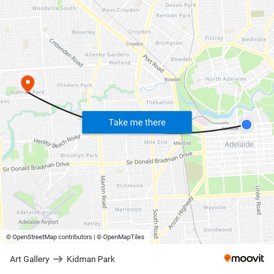 Art Gallery to Kidman Park map