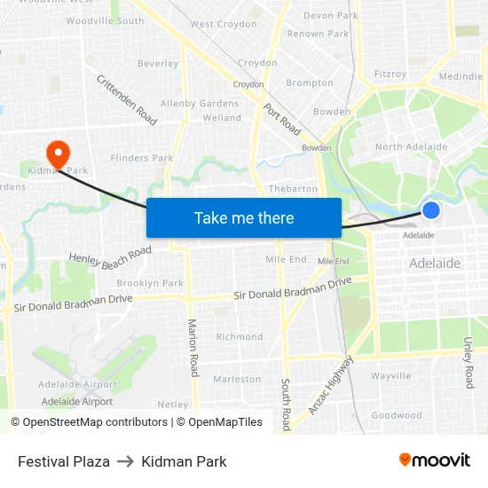 Festival Plaza to Kidman Park map