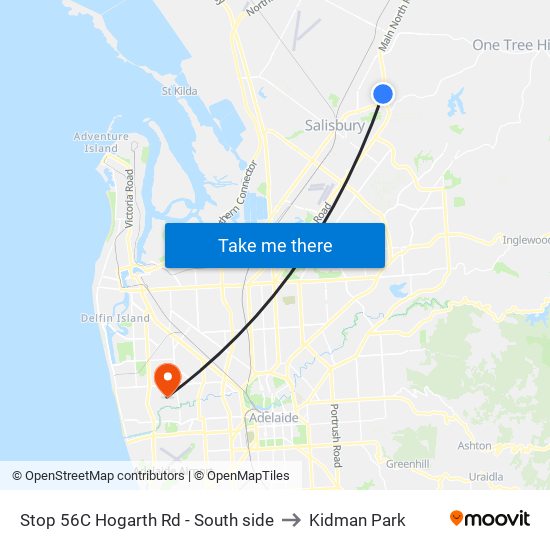 Stop 56C Hogarth Rd - South side to Kidman Park map