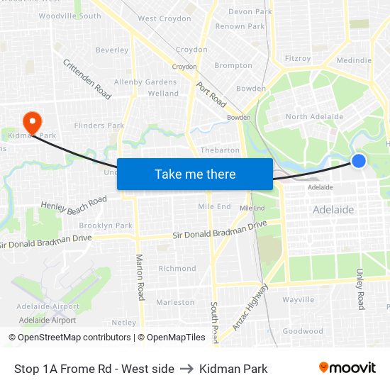 Stop 1A Frome Rd - West side to Kidman Park map