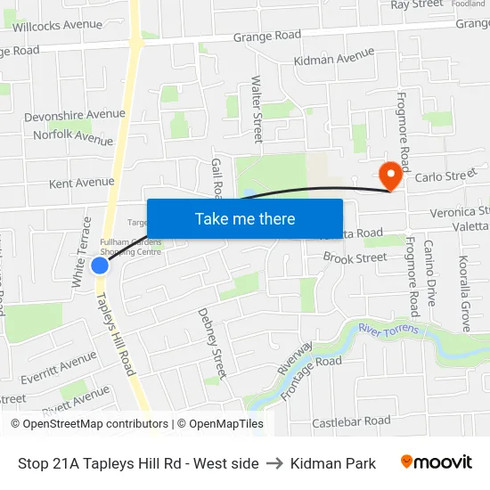 Stop 21A Tapleys Hill Rd - West side to Kidman Park map