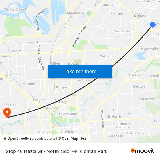 Stop 46 Hazel Gr - North side to Kidman Park map