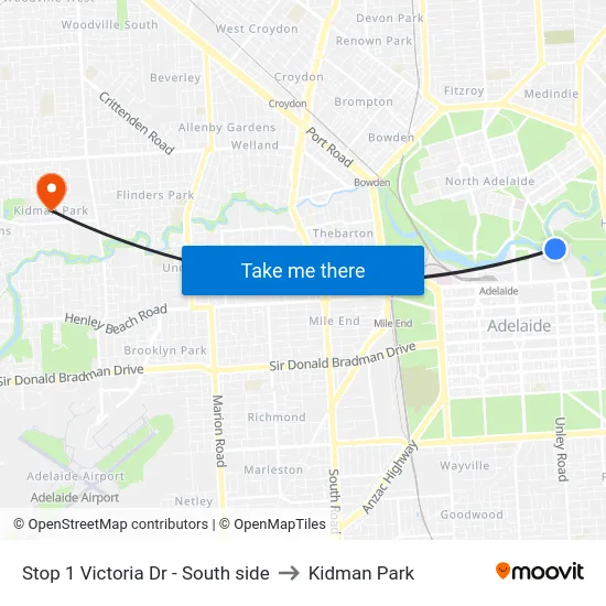 Stop 1 Victoria Dr - South side to Kidman Park map