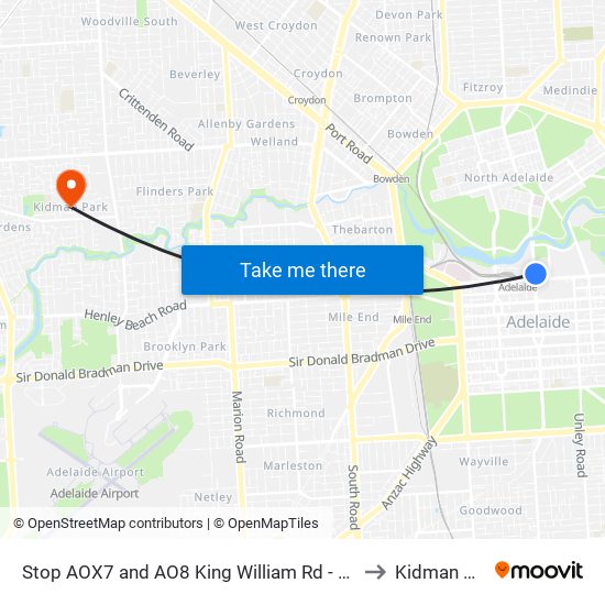 Stop AOX7 and AO8 King William Rd - East side to Kidman Park map