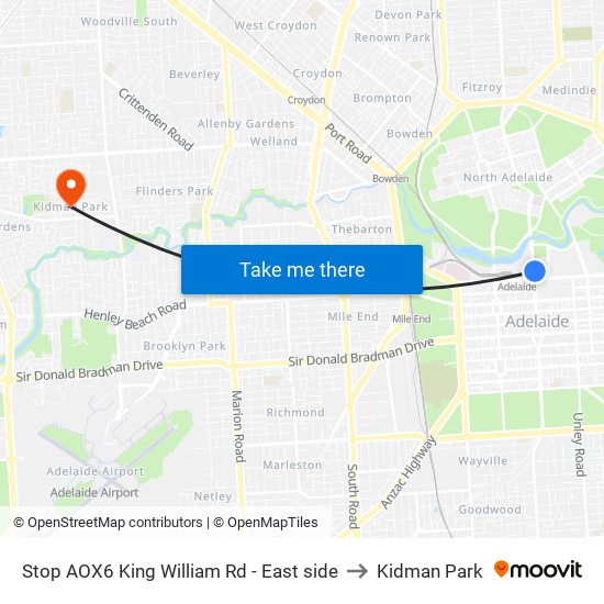 Stop AOX6 King William Rd - East side to Kidman Park map
