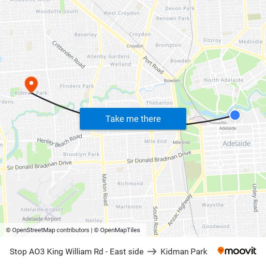 Stop AO3 King William Rd - East side to Kidman Park map