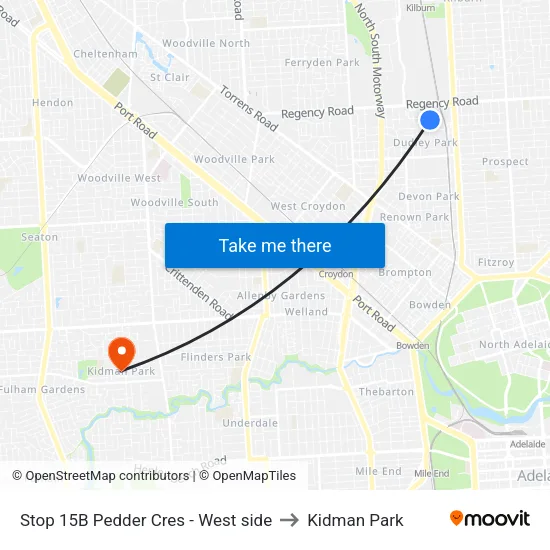 Stop 15B Pedder Cres - West side to Kidman Park map