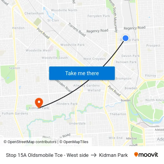 Stop 15A Oldsmobile Tce - West side to Kidman Park map