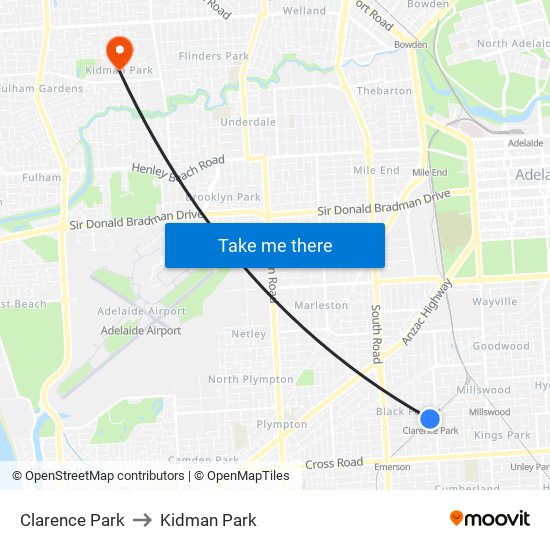 Clarence Park to Kidman Park map