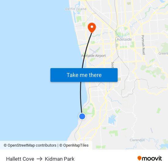 Hallett Cove to Kidman Park map