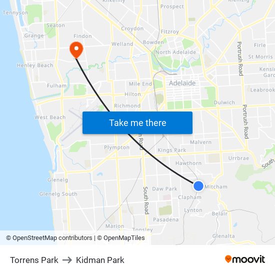 Torrens Park to Kidman Park map