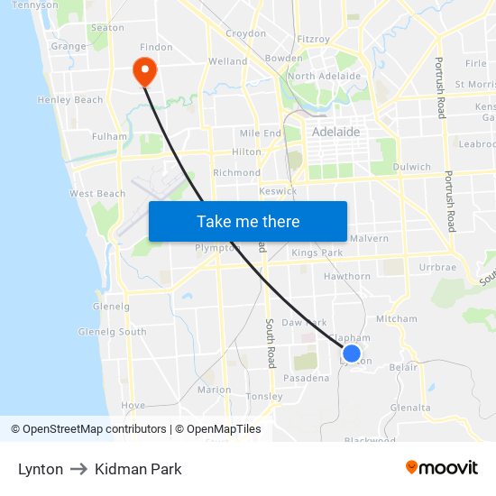 Lynton to Kidman Park map