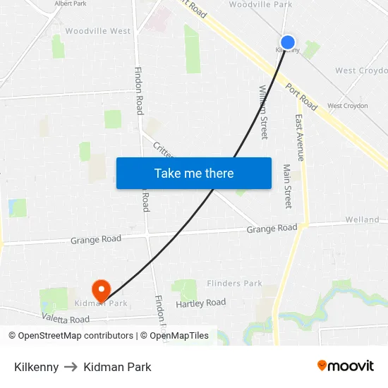 Kilkenny to Kidman Park map
