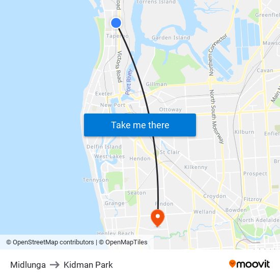 Midlunga to Kidman Park map