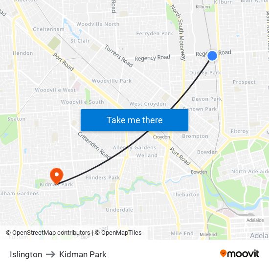 Islington to Kidman Park map