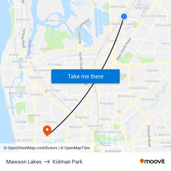 Mawson Lakes to Kidman Park map