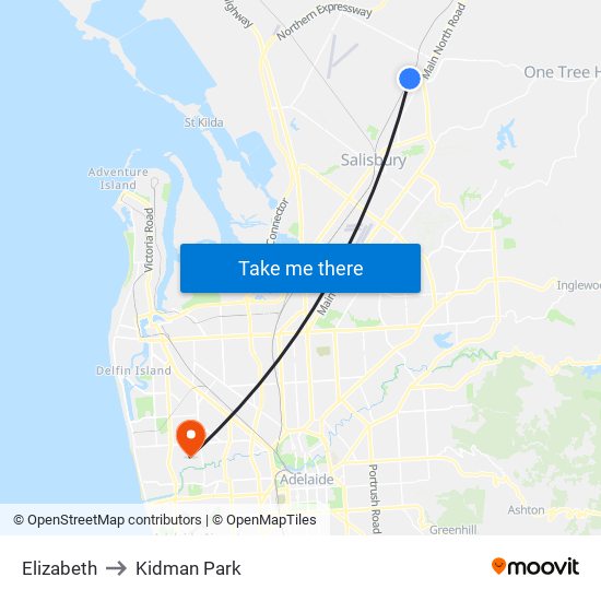 Elizabeth to Kidman Park map